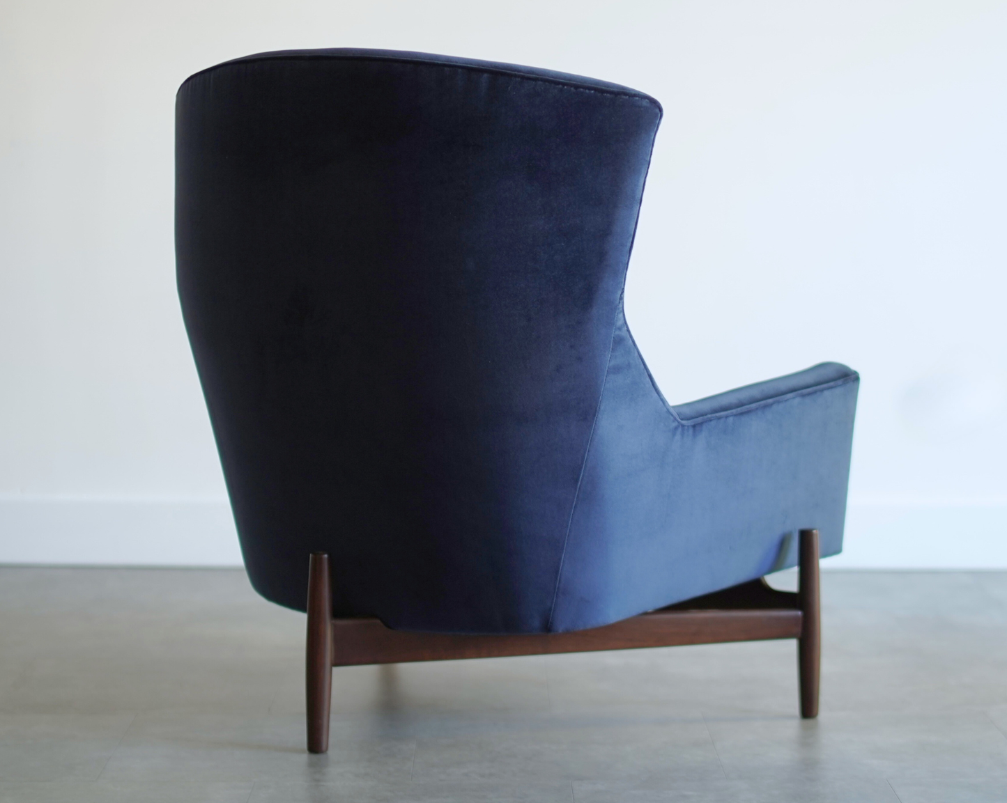 The Big Chair and Ottoman by Jens Risom in Navy Blue Velvet, C. 1950s