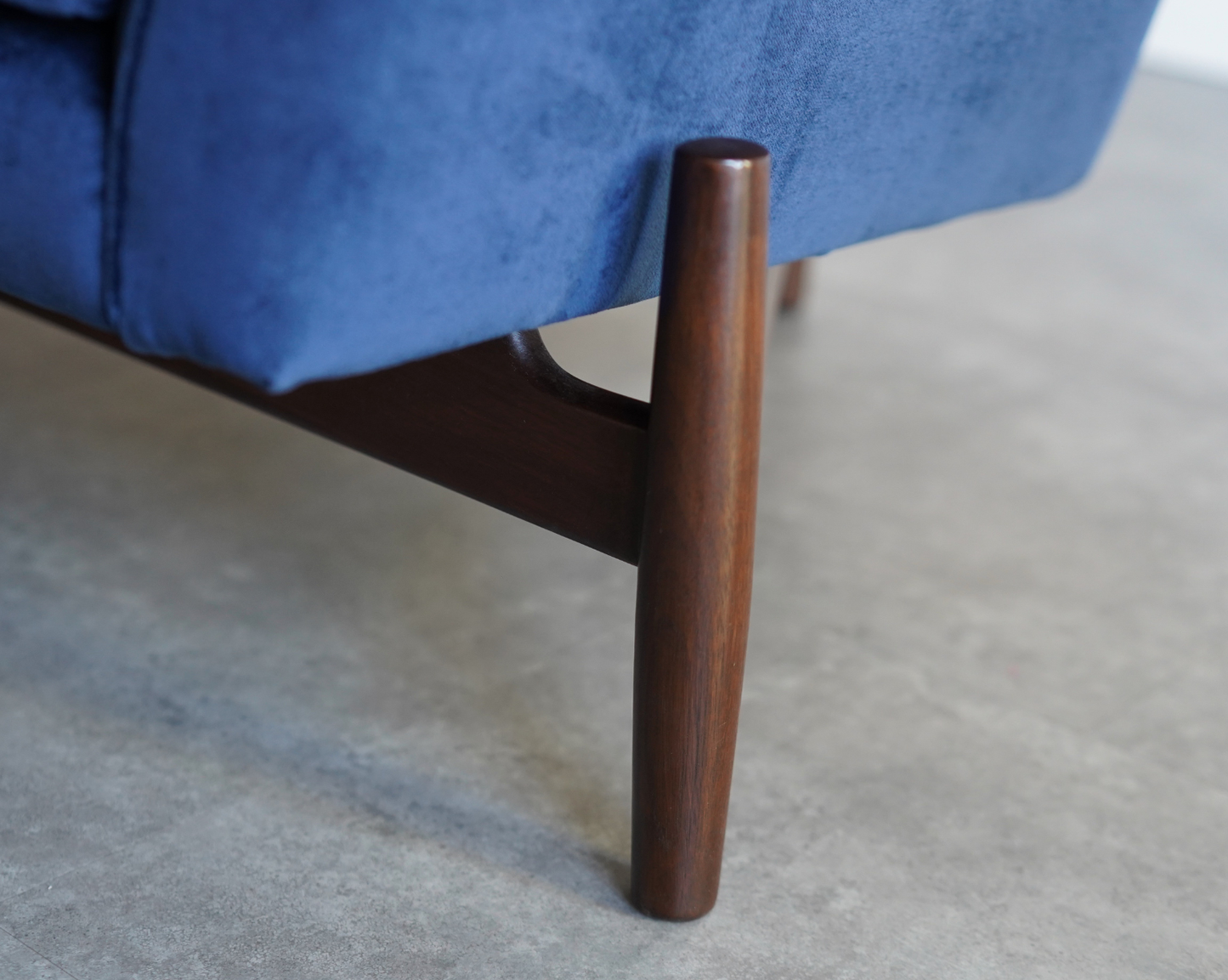 The Big Chair and Ottoman by Jens Risom in Navy Blue Velvet, C. 1950s