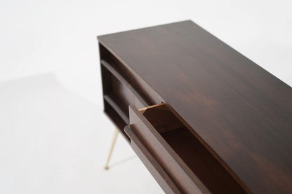 Mid Century Modern Walnut Credenza on Brass Legs, C. 1960s.