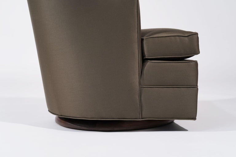 Set of Swivel Lounge Chairs in Olive Green Silk, C. 1950s