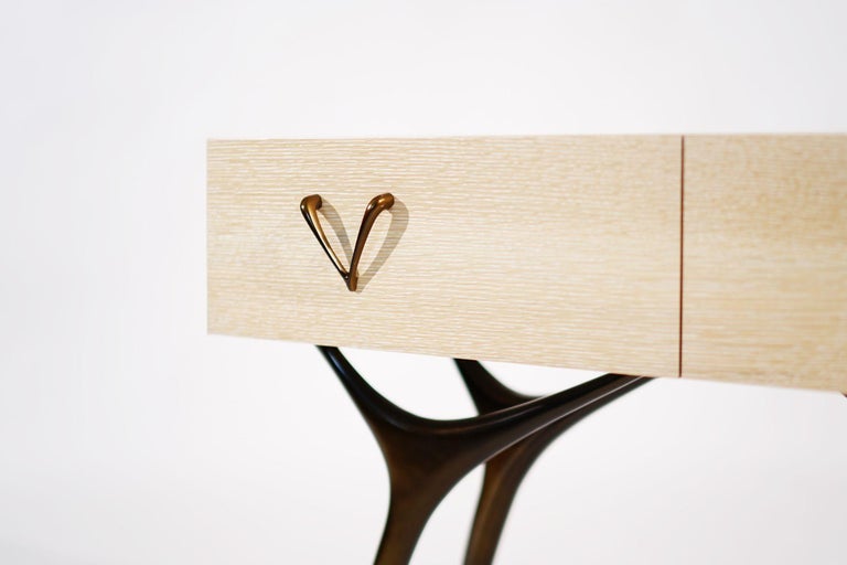 Crescent Console in White Oak and Bronze