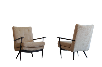 Sculptural Lounge Chairs in Teddy Wool, C. 1970s