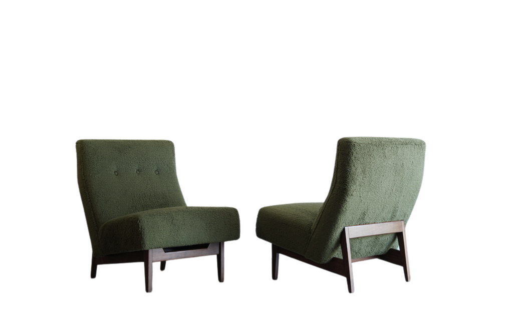 Set of Slipper Chairs by Jens Risom in Teddy Wool , C. 1950s