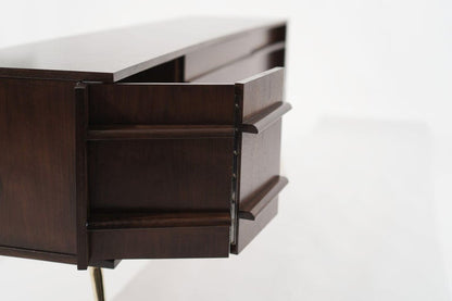 Mid Century Modern Walnut Credenza on Brass Legs, C. 1960s.