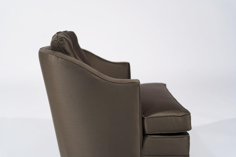 Set of Swivel Lounge Chairs in Olive Green Silk, C. 1950s