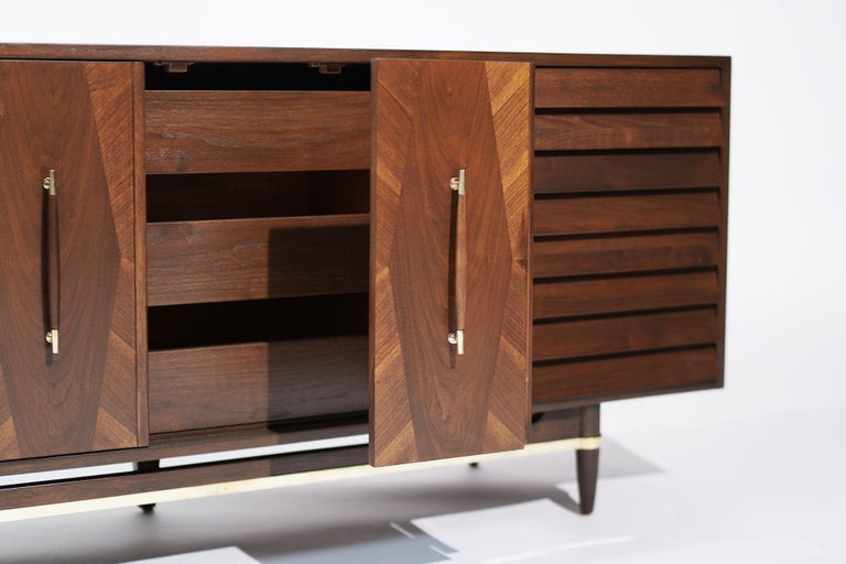 Mid Century Modern Credenza with Brass Accents, C. 1950s