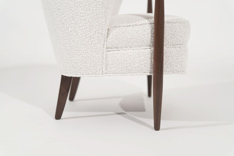 Pair of Exposed Walnut Framework Barrel Lounge Chairs, circa 1960s