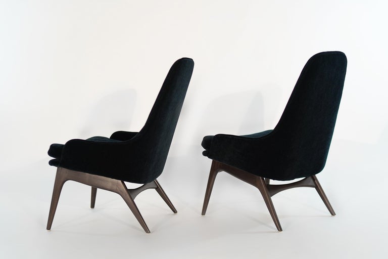 Set of Slipper Chairs by Adrian Pearsall in Navy Mohair, 1950s
