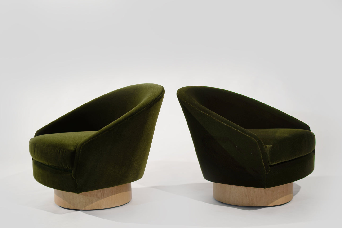 Adrian Pearsall for Craft Associates Swivel Chairs in Olive Velvet, C. 1950s