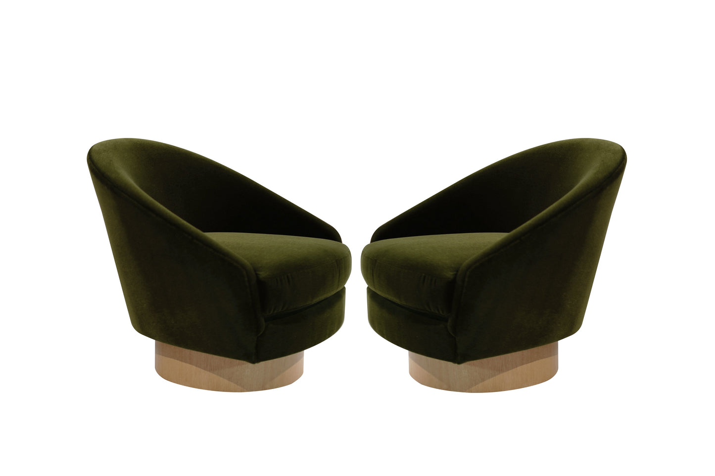 Adrian Pearsall for Craft Associates Swivel Chairs in Olive Velvet, C. 1950s