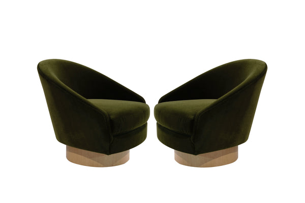 Adrian Pearsall for Craft Associates Swivel Chairs in Olive Velvet, C. 1950s