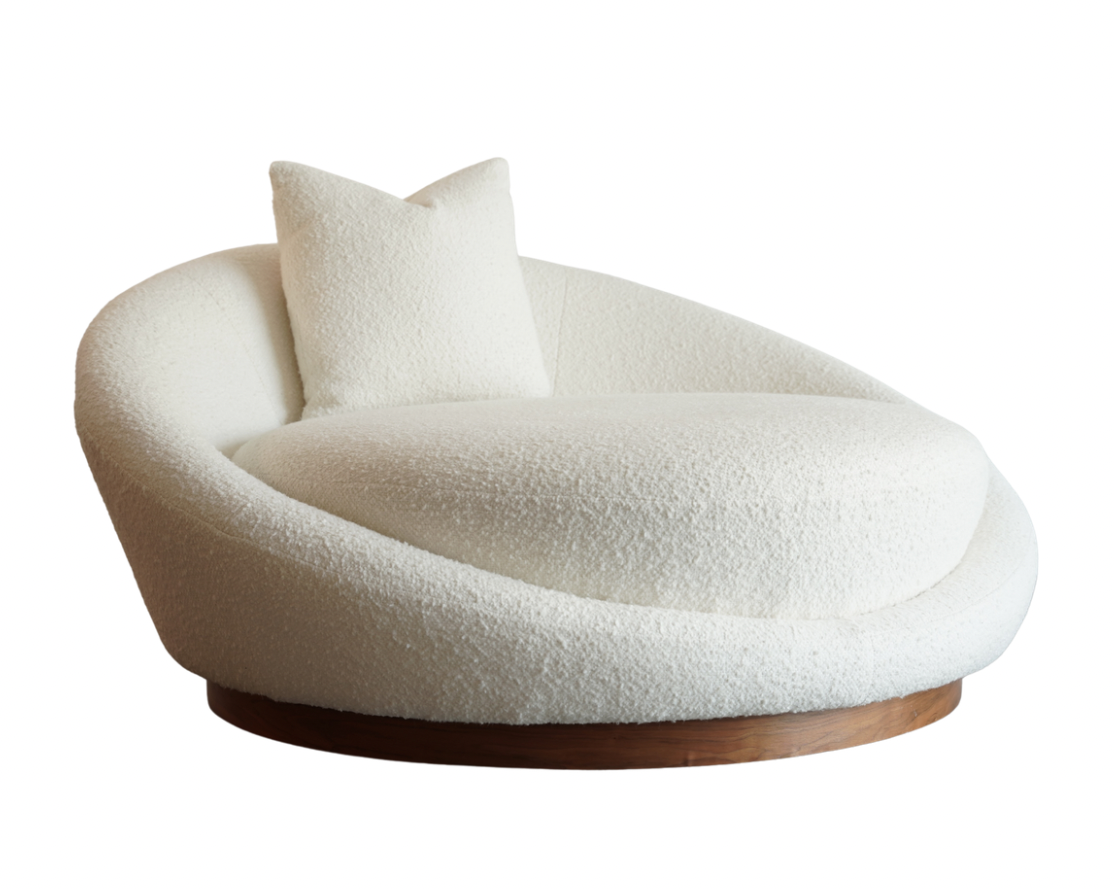 Milo Baughman Satellite Chaise Lounge in Boucle and Walnut, C. 1970s