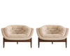 Set of MCM Sculptural Walnut Tripod Lounge Chairs in Bouclé, C. 1950s
