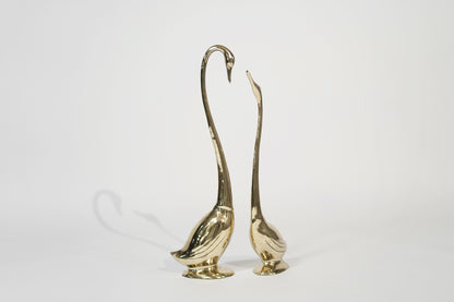 Set of Large-Scale Vintage Brass Swan Sculptures, C. 1950s