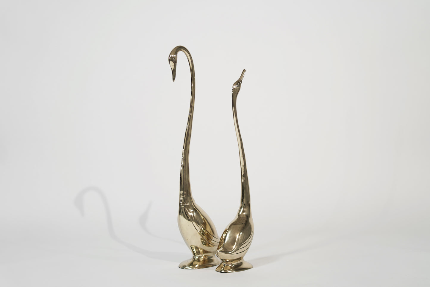 Set of Large-Scale Vintage Brass Swan Sculptures, C. 1950s