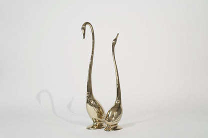 Set of Large-Scale Vintage Brass Swan Sculptures, C. 1950s