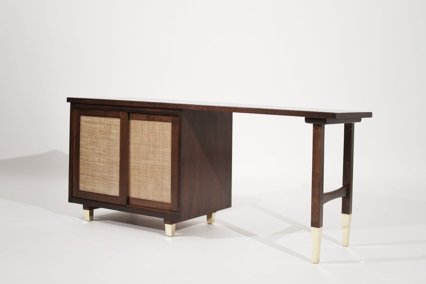 Refined Walnut Desk with Brass Accents, Italy, circa 1950s