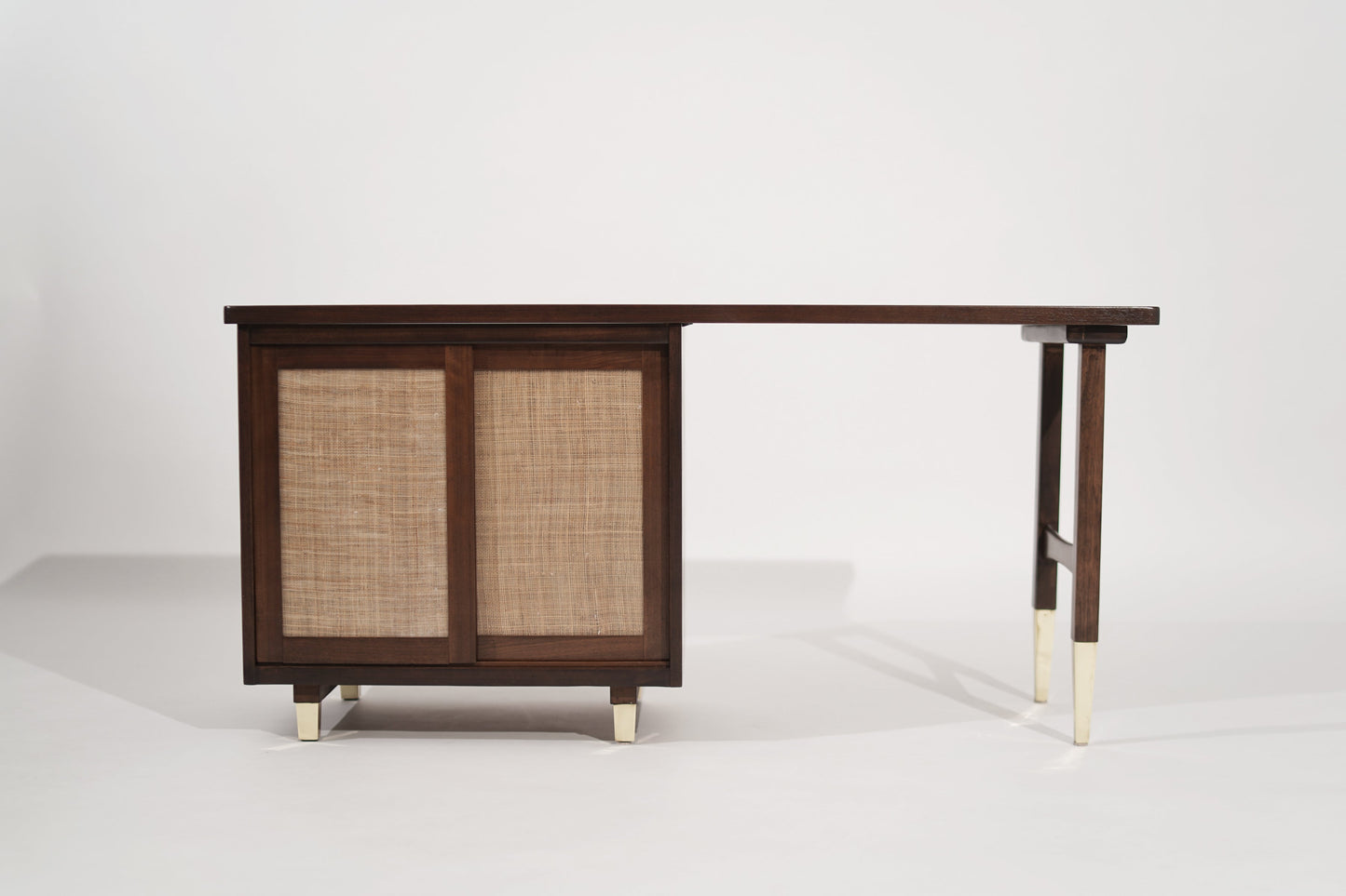 Refined Walnut Desk with Brass Accents, Italy, circa 1950s