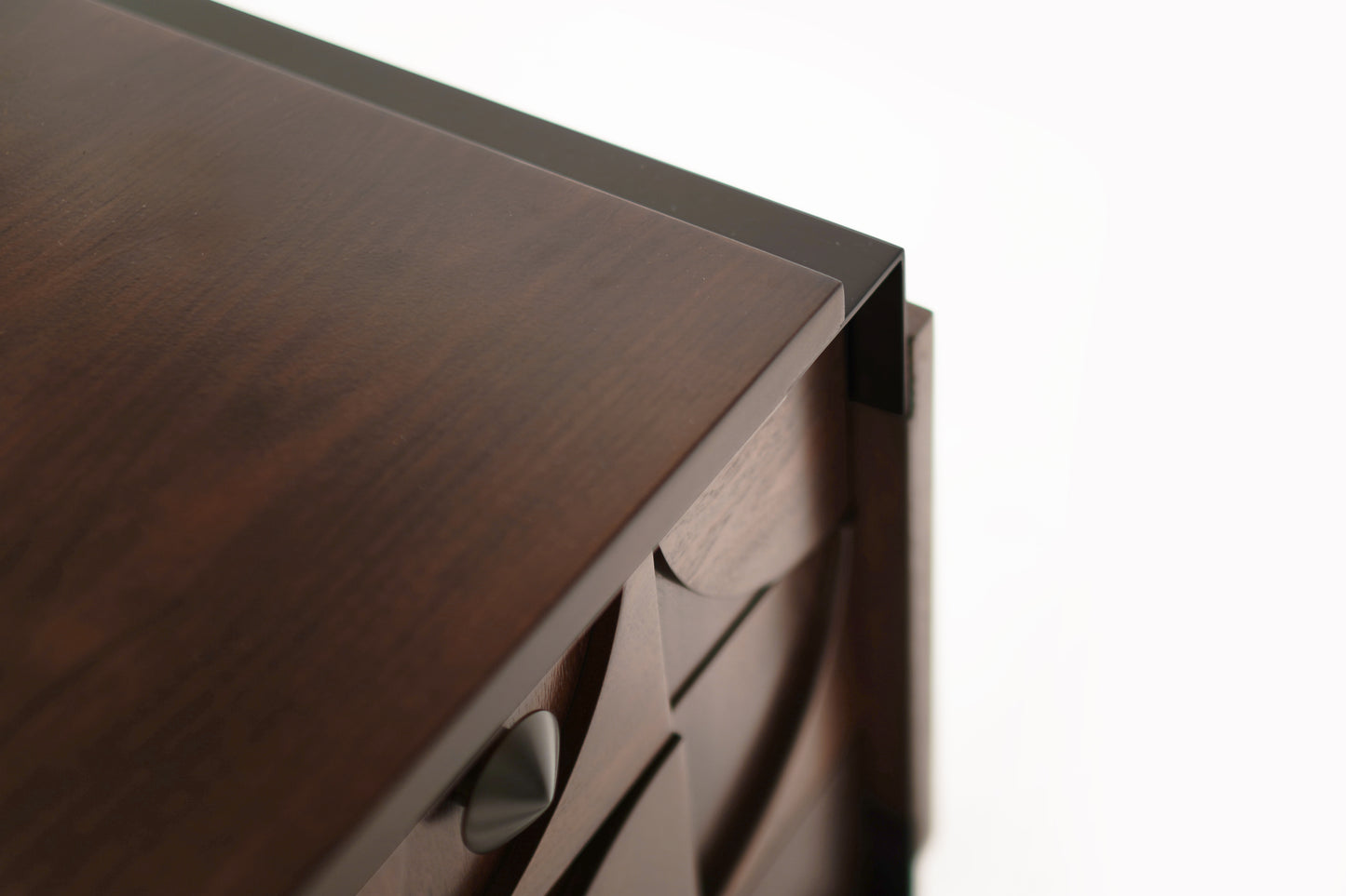 Brutalist Sculptural Walnut Dresser with ORB Accent Corners and Hardware, C. 1970s