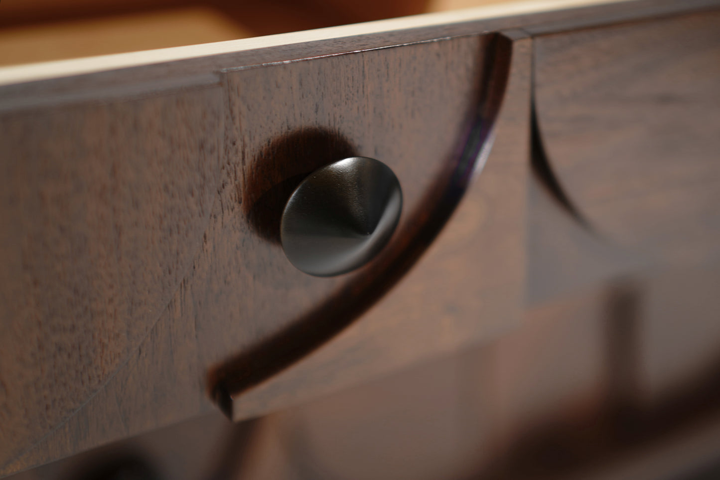 Brutalist Sculptural Walnut Dresser with ORB Accent Corners and Hardware, C. 1970s