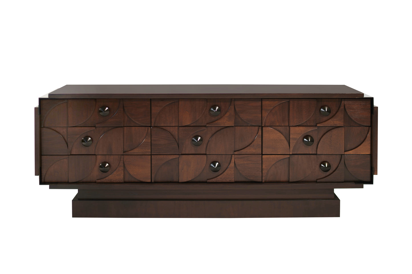 Brutalist Sculptural Walnut Dresser with ORB Accent Corners and Hardware, C. 1970s