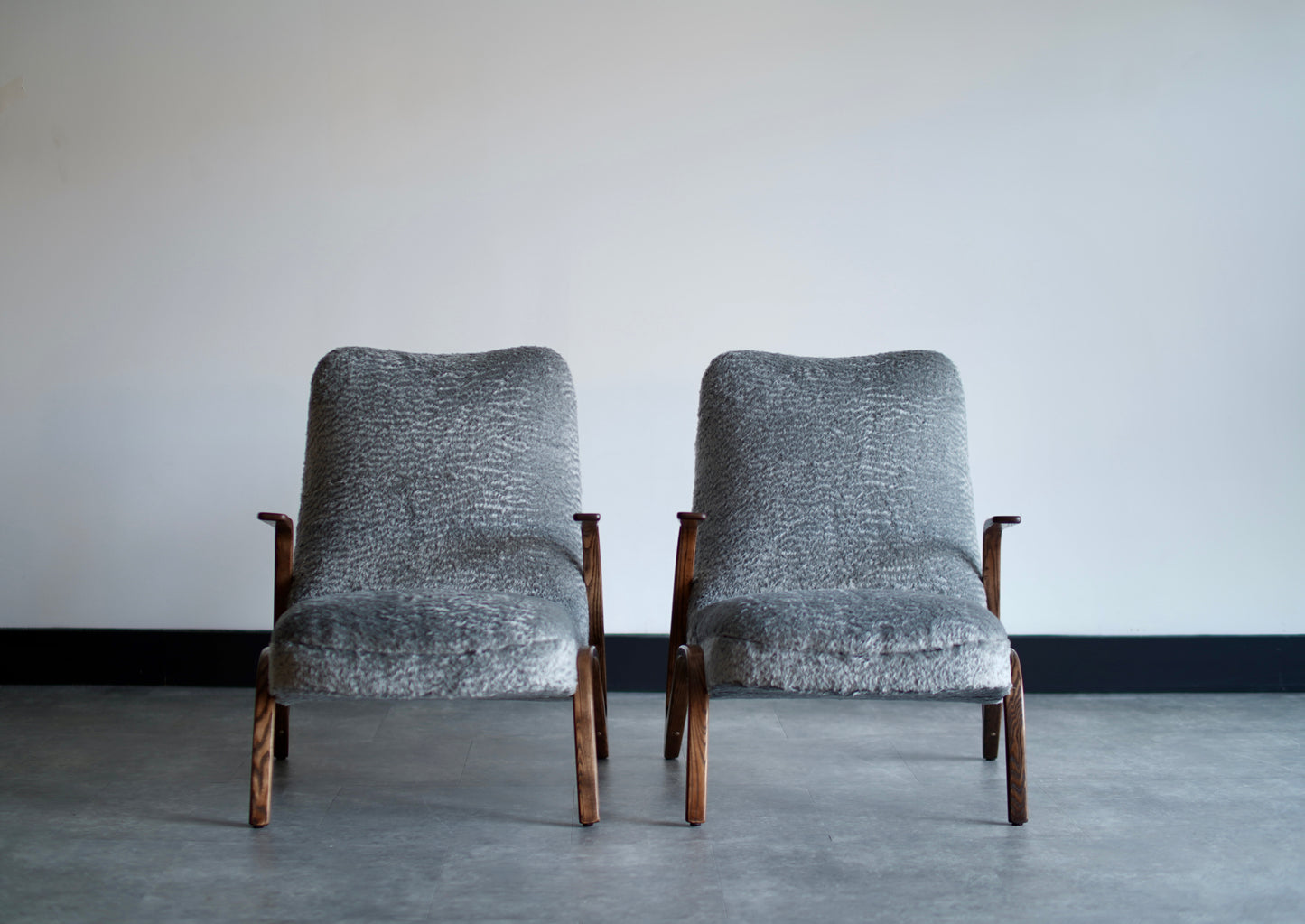 Set of Oak Lounge Chairs by Paul Bode in Mohair, C. 1960s