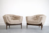 Set of MCM Sculptural Walnut Tripod Lounge Chairs in Bouclé, C. 1950s
