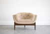 Set of MCM Sculptural Walnut Tripod Lounge Chairs in Bouclé, C. 1950s