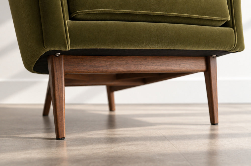 Lounge Chairs Model 2136 by Jens Risom in Velvet and Walnut, C. 1950s