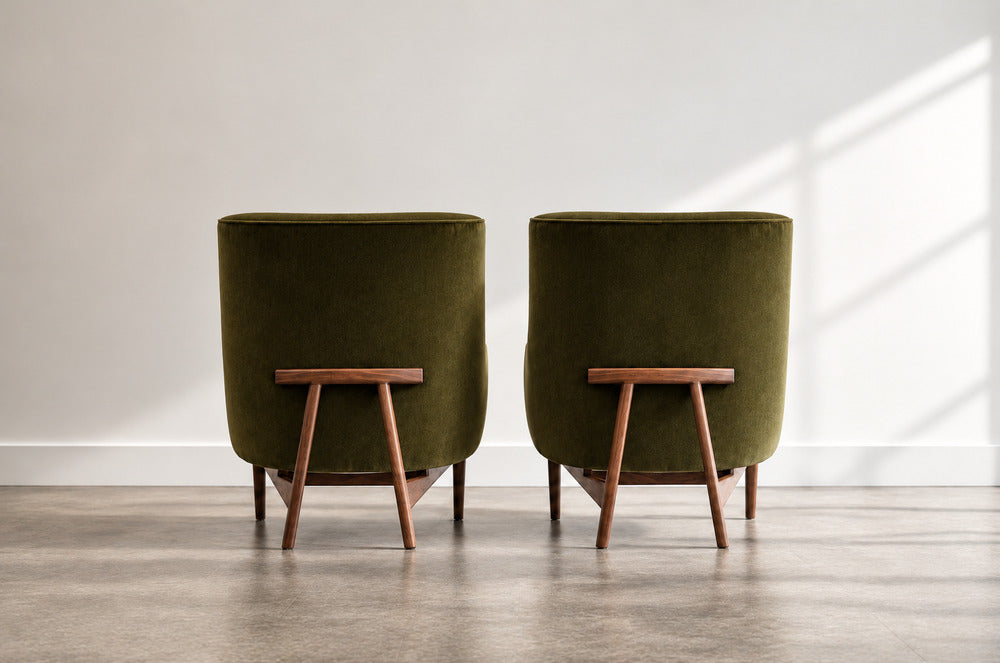 Lounge Chairs Model 2136 by Jens Risom in Velvet and Walnut, C. 1950s