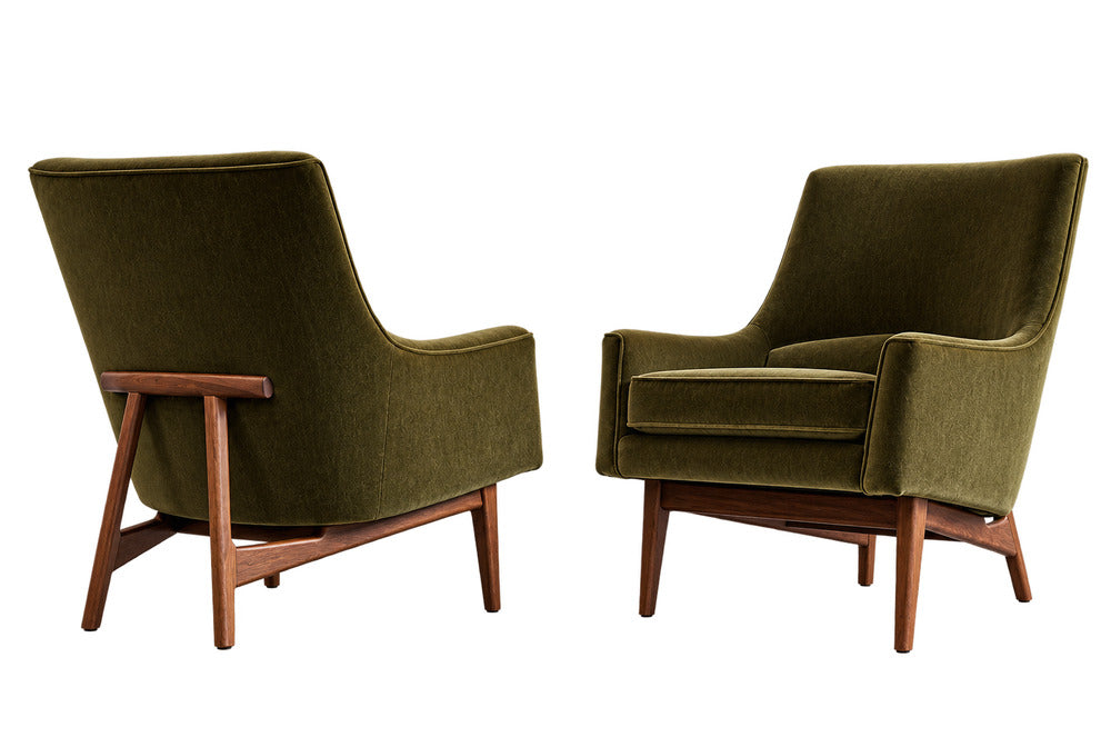 Lounge Chairs Model 2136 by Jens Risom in Velvet and Walnut, C. 1950s