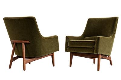 Lounge Chairs Model 2136 by Jens Risom in Velvet and Walnut, C. 1950s