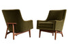 Lounge Chairs Model 2136 by Jens Risom in Velvet and Walnut, C. 1950s