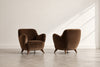 Vladimir Kagan Barrel Lounge Chairs in Brown Velvet and Walnut Legs