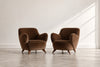Vladimir Kagan Barrel Lounge Chairs in Brown Velvet and Walnut Legs