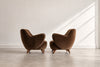 Vladimir Kagan Barrel Lounge Chairs in Brown Velvet and Walnut Legs