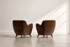 Vladimir Kagan Barrel Lounge Chairs in Brown Velvet and Walnut Legs