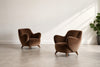 Vladimir Kagan Barrel Lounge Chairs in Brown Velvet and Walnut Legs