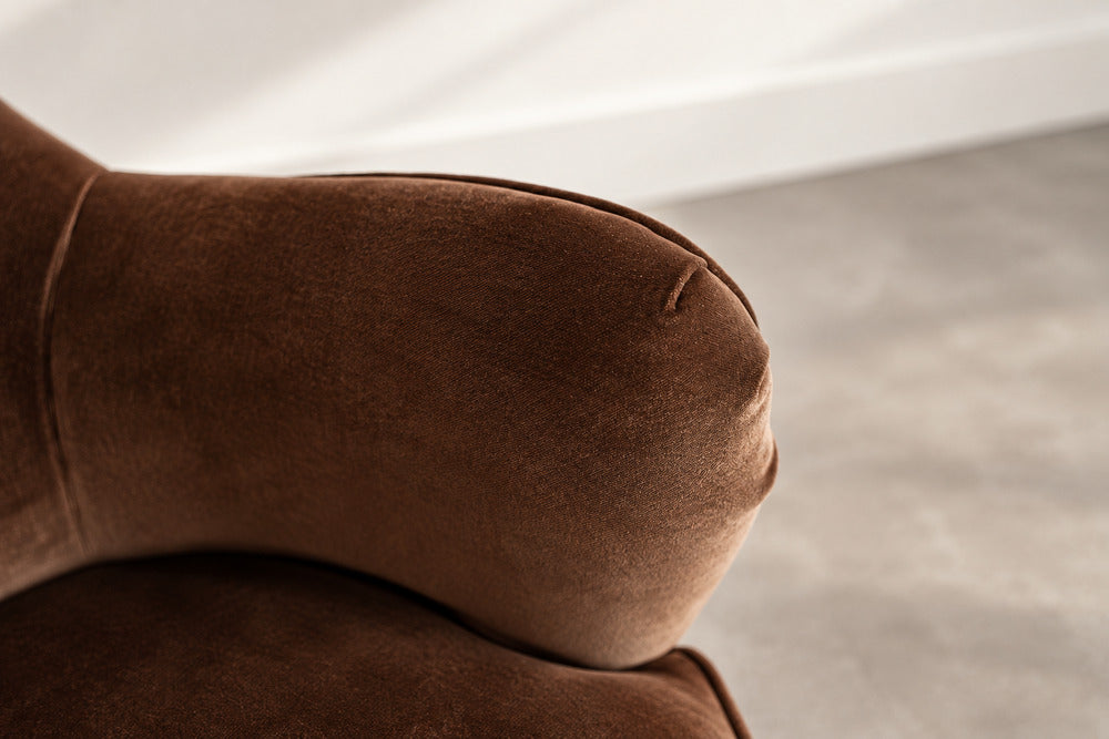 Vladimir Kagan Barrel Lounge Chairs in Brown Velvet and Walnut Legs