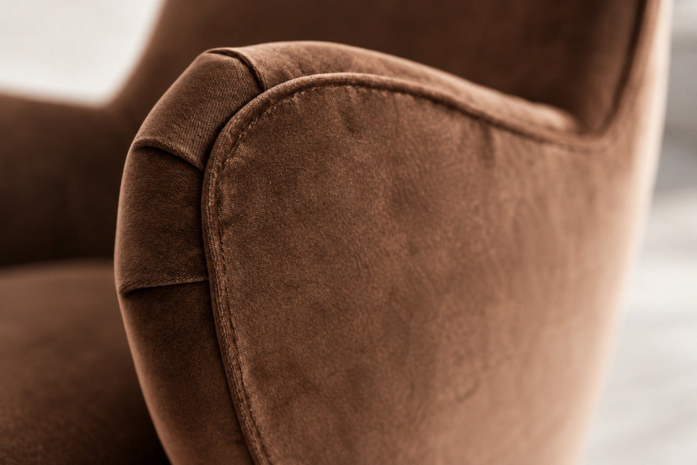 Vladimir Kagan Barrel Lounge Chairs in Brown Velvet and Walnut Legs