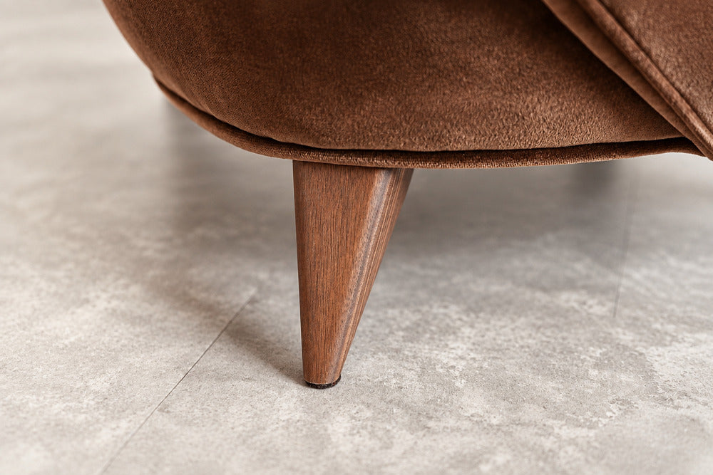 Vladimir Kagan Barrel Lounge Chairs in Brown Velvet and Walnut Legs