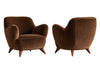Vladimir Kagan Barrel Lounge Chairs in Brown Velvet and Walnut Legs