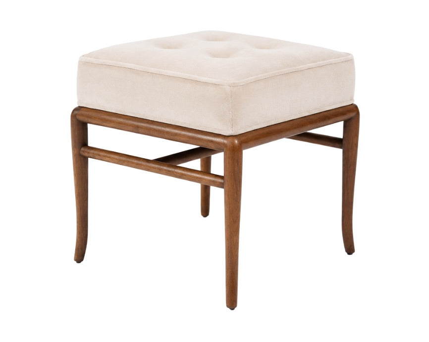 Stools by T.H. Robsjohn-Gibbings in Walnut and Velvet, C. 1950s