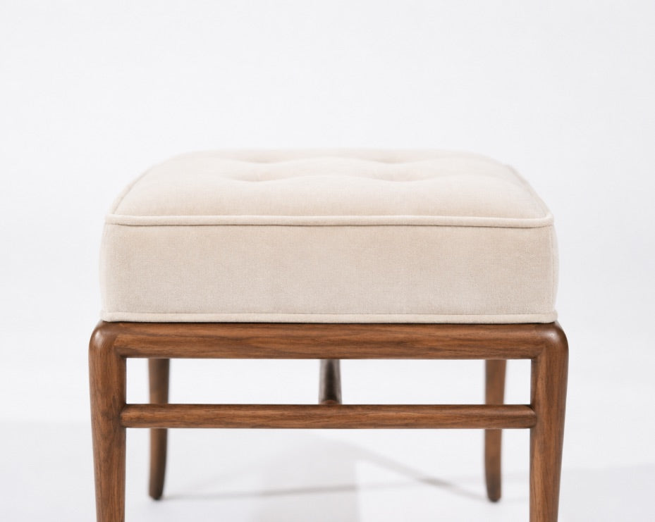 Stools by T.H. Robsjohn-Gibbings in Walnut and Velvet, C. 1950s