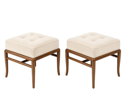 Set of Stools by T.H. Robsjohn-Gibbings in Walnut and Velvet, C. 1950s
