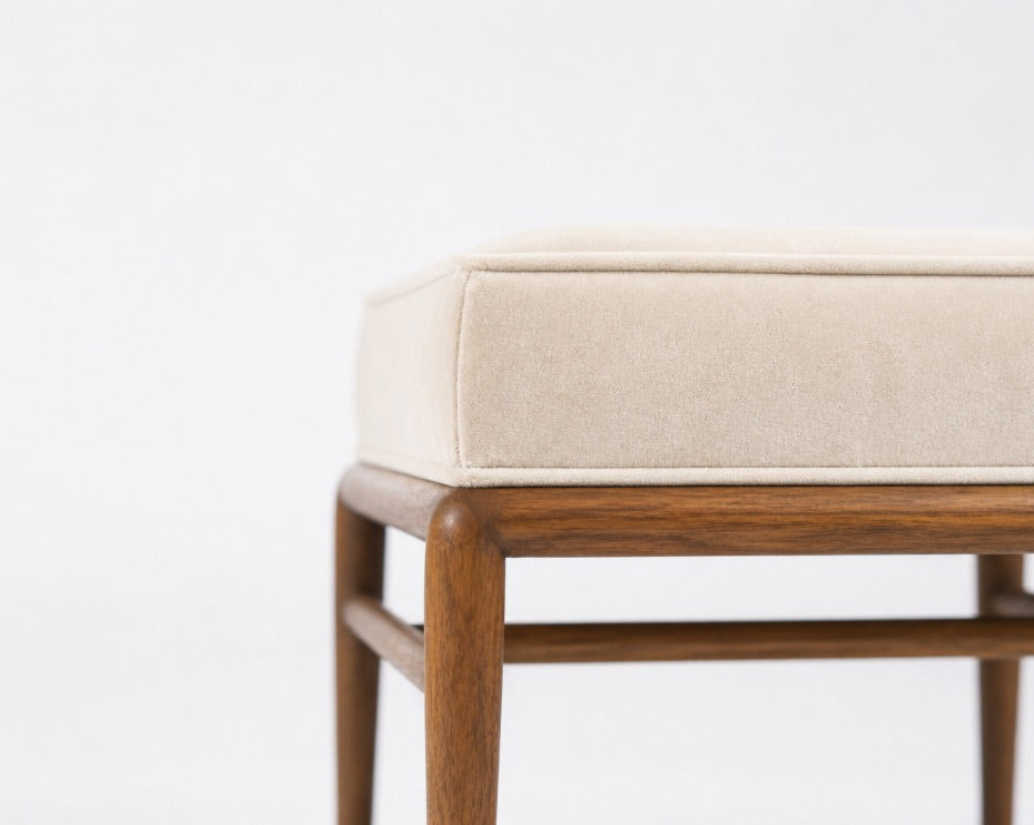 Stools by T.H. Robsjohn-Gibbings in Walnut and Velvet, C. 1950s