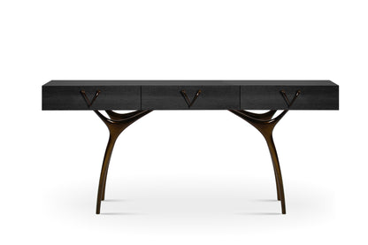 Crescent Console Table in Blackout Oak and Bronze