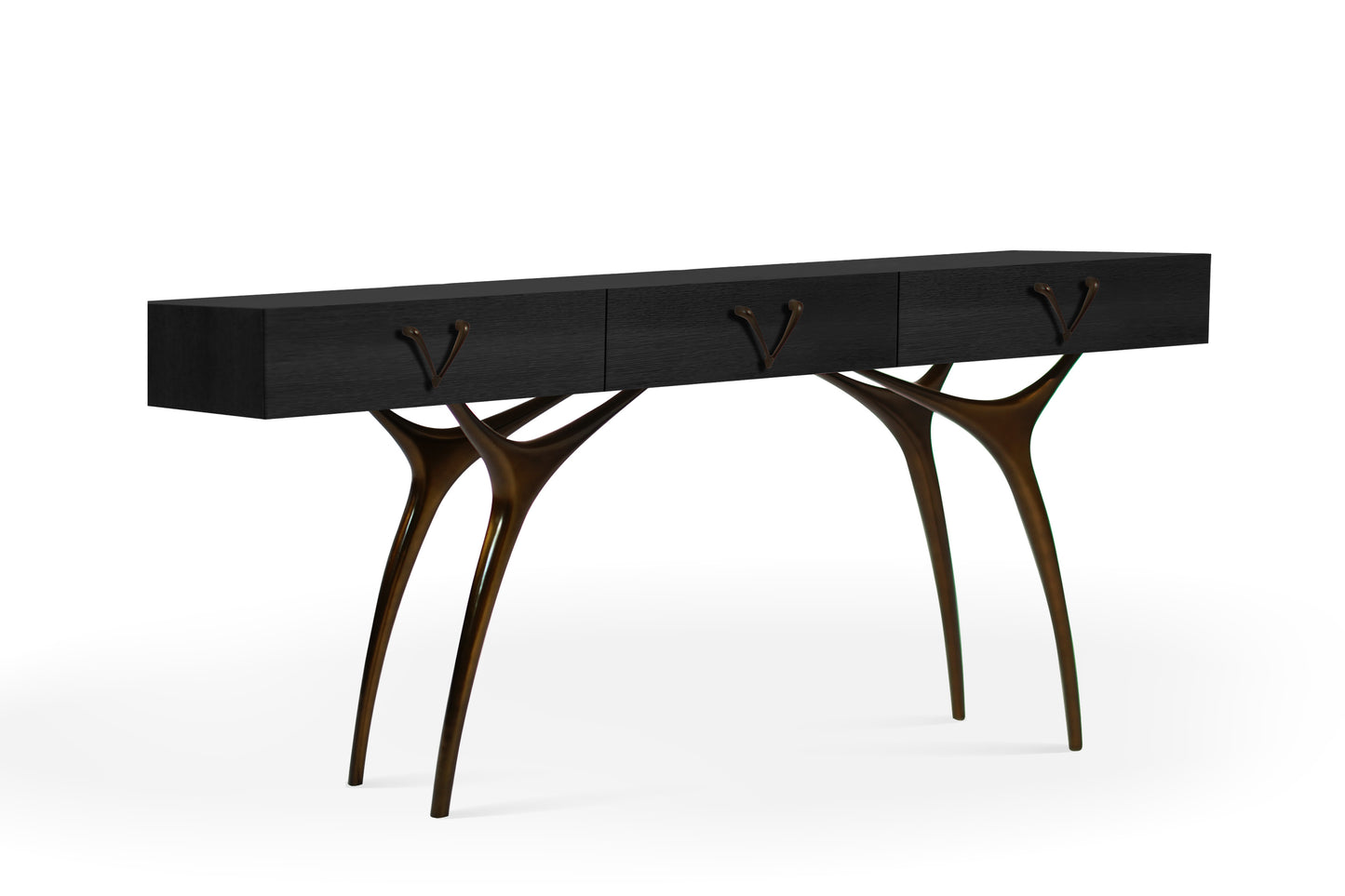 Crescent Console Table in Blackout Oak and Bronze