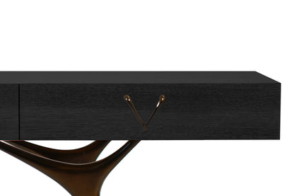 Crescent Console Table in Blackout Oak and Bronze