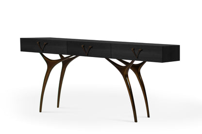 Crescent Console Table in Blackout Oak and Bronze